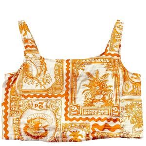 Orange & White Printed Crop Tank Top